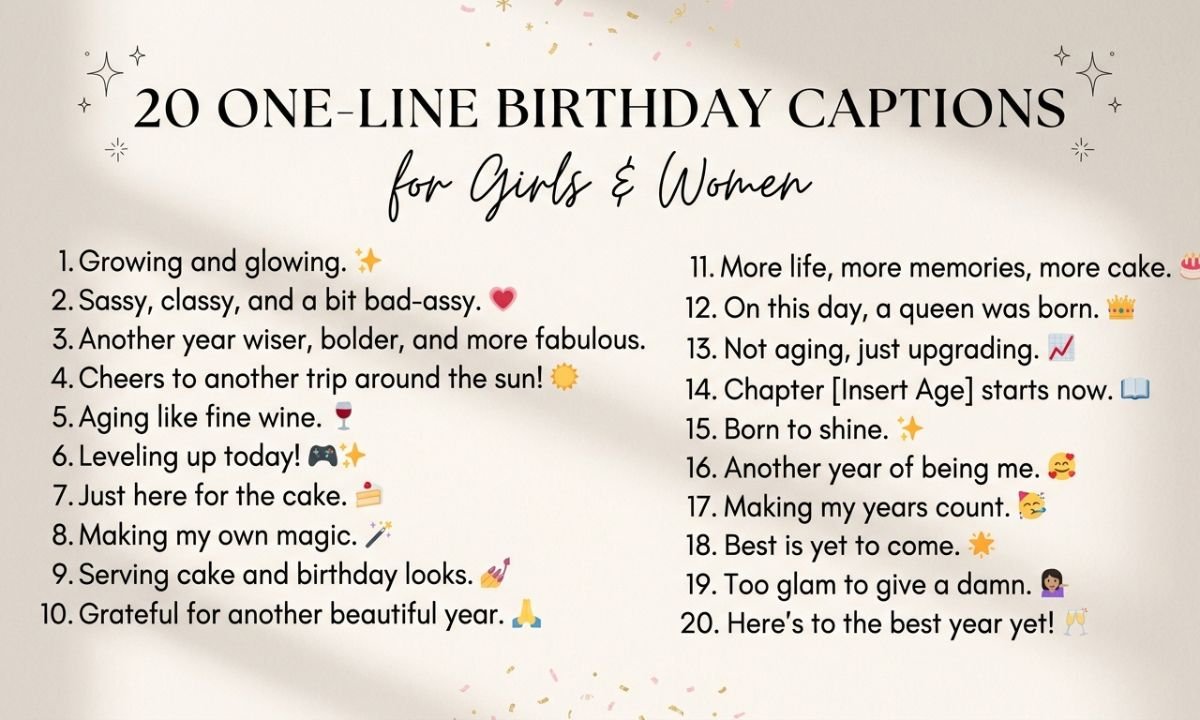 20 One-Line Birthday Captions for Girls & Women 🎀✨