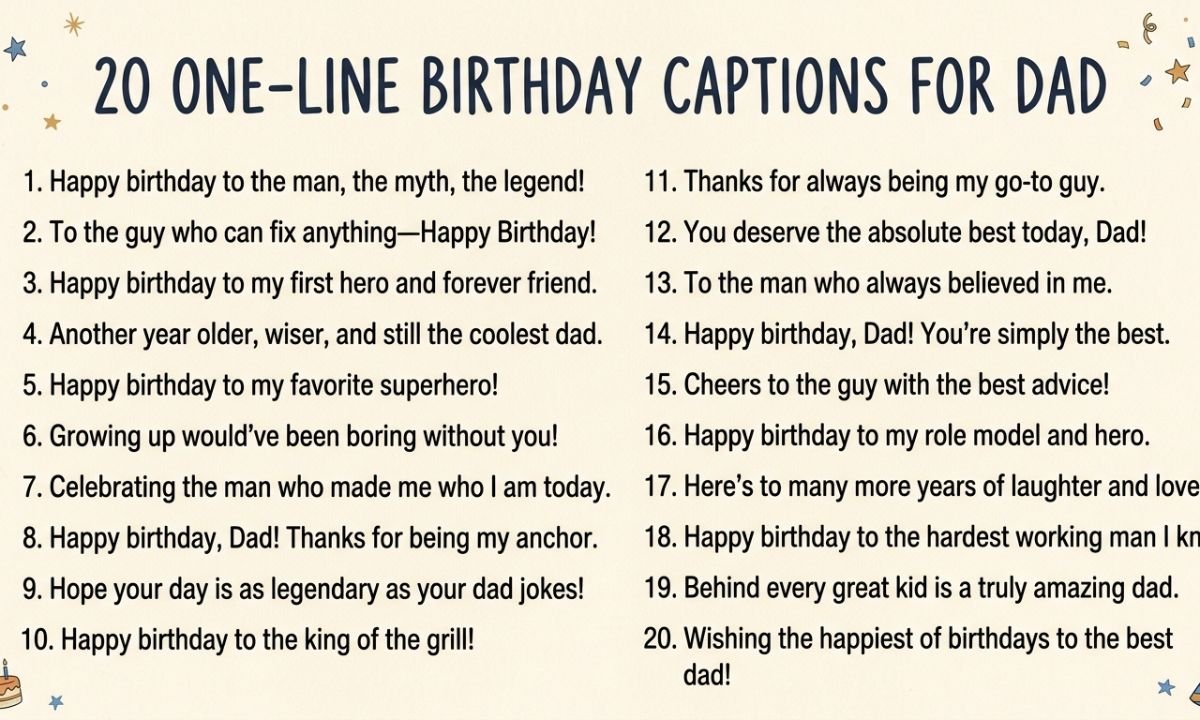 20 One-Line Birthday Captions for Dad 🎩💙